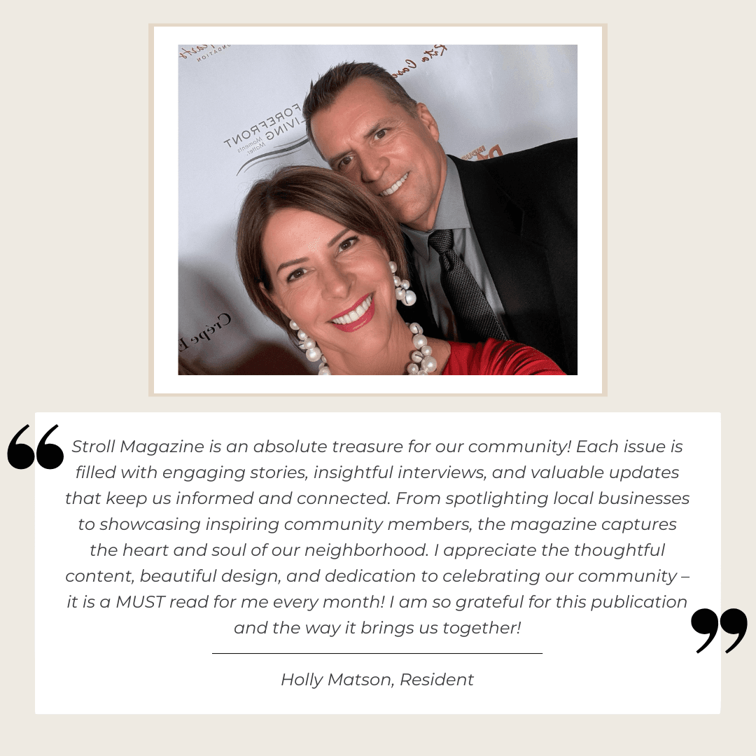 Letter from Holly Matson, a Stroll resident, on a designed magazine card.